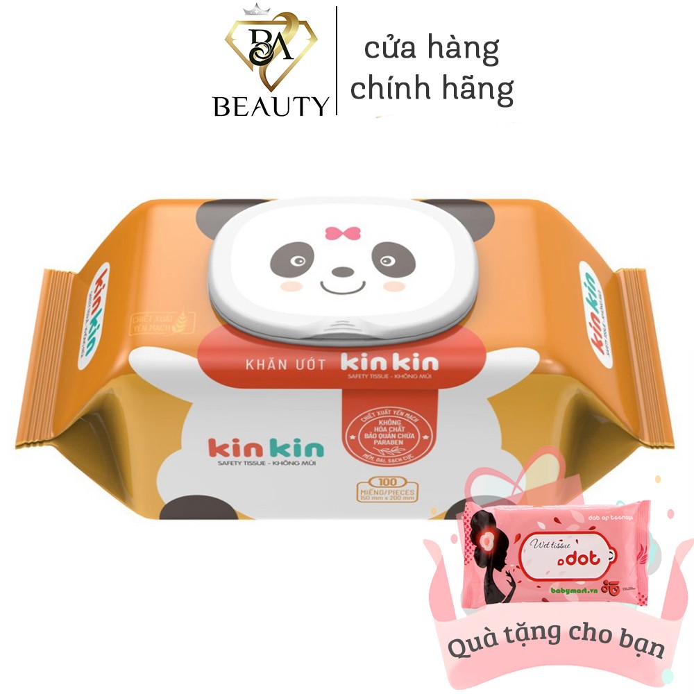 Khăn giấy ướt Kin Kin cho bé không bị kích ứng da 100 tờ, khăn ướt thân thiện với da trẻ nhỏ