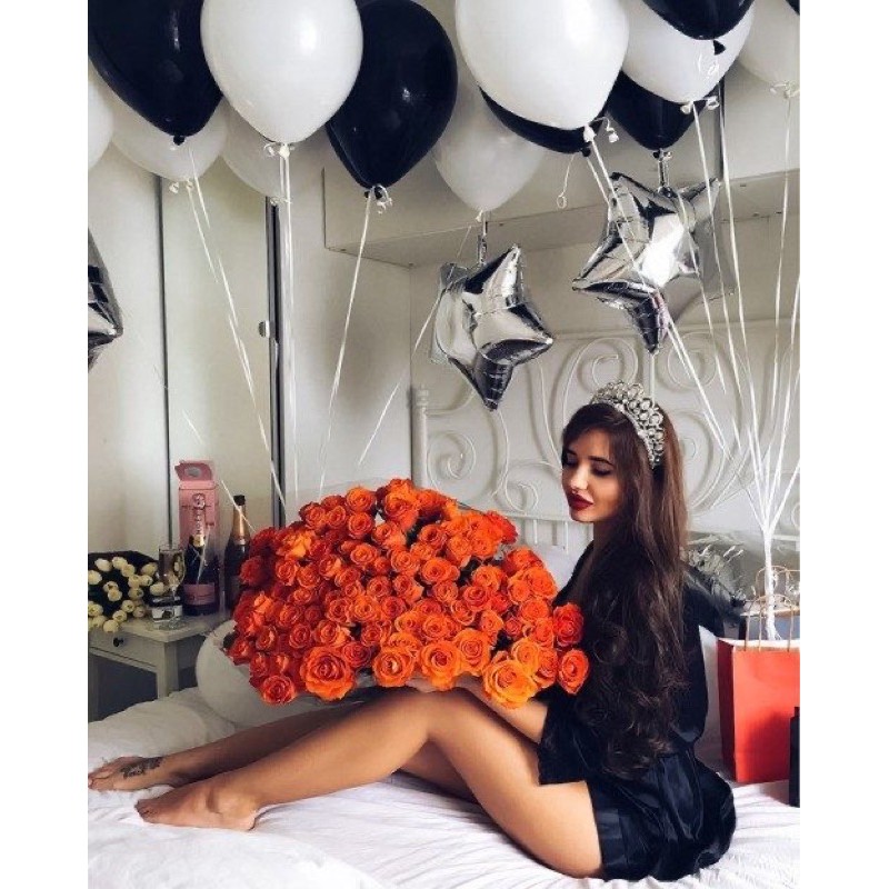 Set 25 quả bóng bay cao su 28cm màu đen + trắng