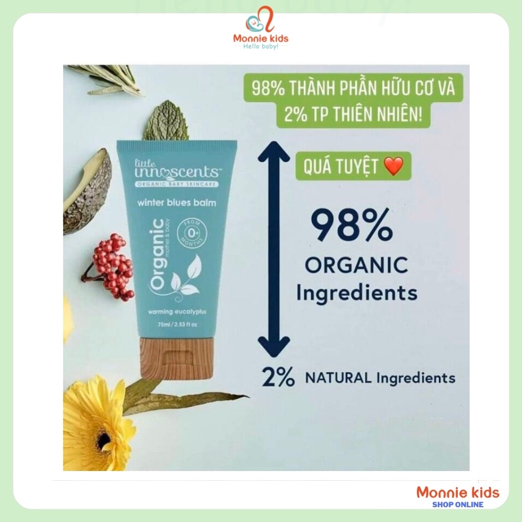 Dầu ấm ngực cho bé Organic LITTLE INNOSCENTS 75ml, kem bôi hữu cơ cho trẻ - Monnie Kids