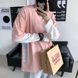 áo thun dành cho cặp đôi Nam Tay Dài Giả Hai Lớp Phong Cách Hip Hop Năng Động