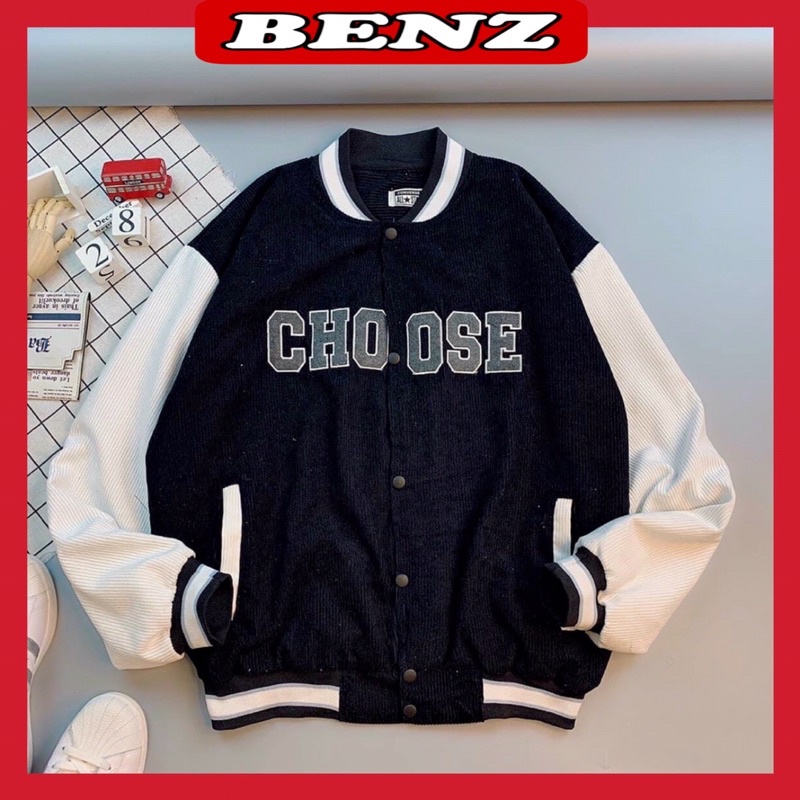 Áo khoác nhung bomber nam nữ from rộng unisex thêu chữ CHOOSE khoác nhug tăm 2 lớp phong cách Hàn Quốc BZ 1009