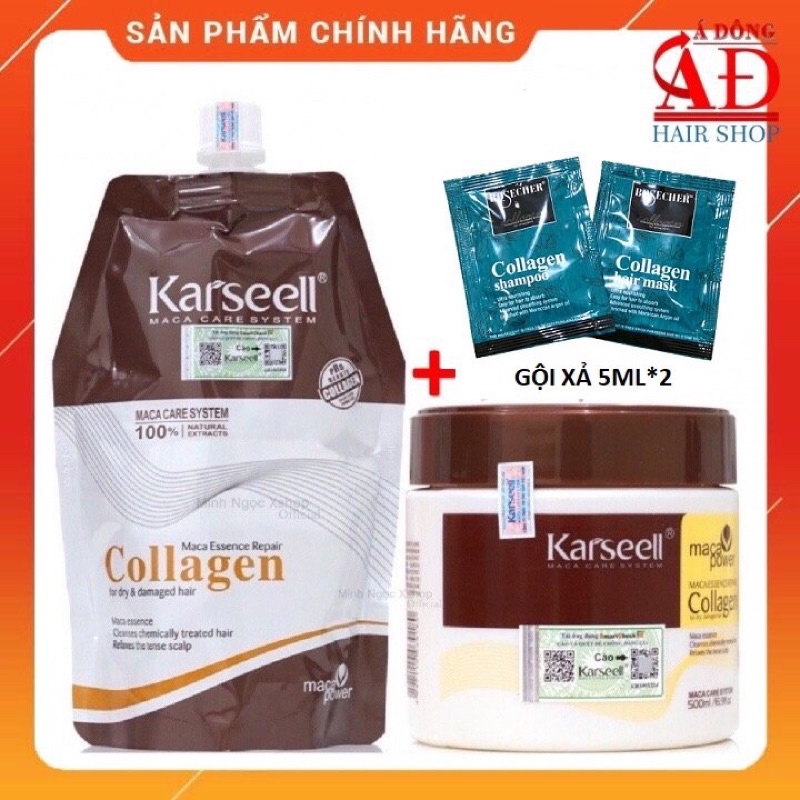 Kem ủ tóc Karseell Collagen Maca siêu mượt phục hồi tóc 500ml + Gội xả gói kèm 5mlx2