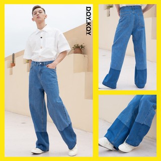 Quần jean unisex dài ống rộng loang màu phong cách Hàn quốc quần jean ống suông ombre cá tính - DOYKOY