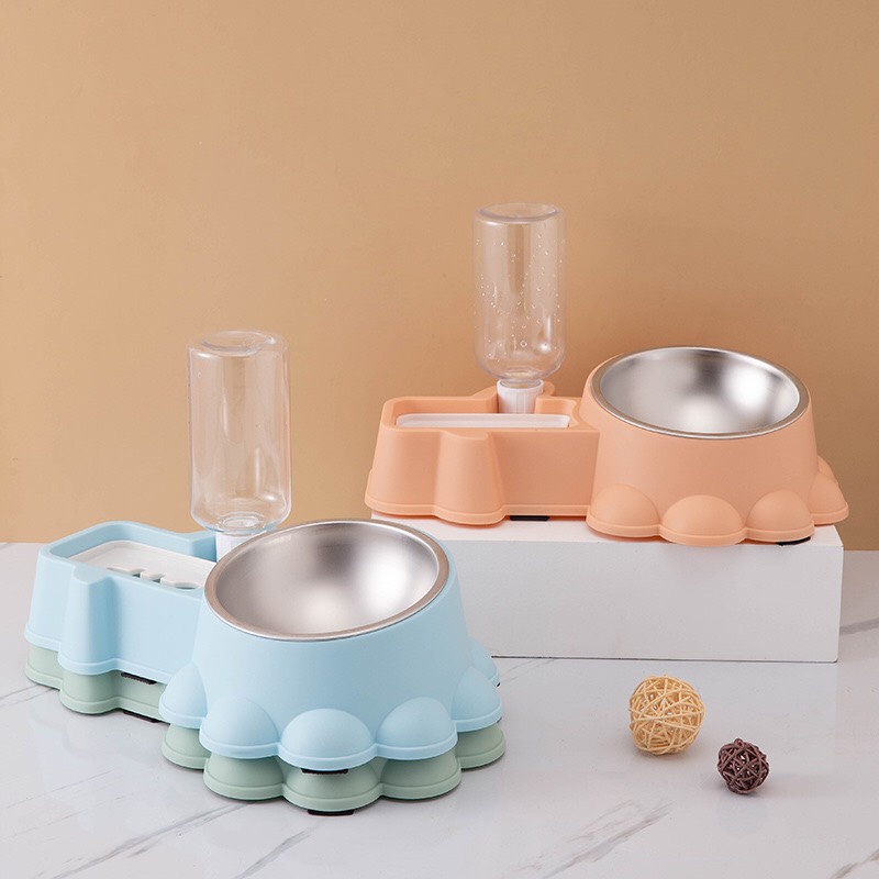 Bát ăn chó mèo ruột inox kèm bình nước tự động
