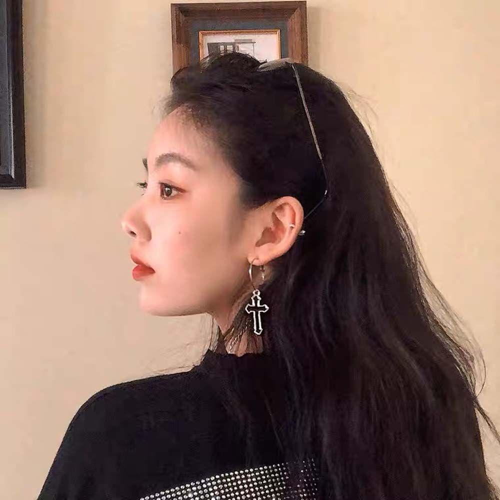 Mxgoods Khuyên Tai Tròn Mặt Thánh Giá Bằng Hợp Kim Dầu Khô Nhanh Phong Cách Gothic Tối Giản Cho Nam Và Nữ