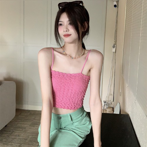 DUNEA Áo Croptop Hai Dây Màu Trơn Ngọt Ngào Thời Trang Mùa Hè Cho Bạn Gái