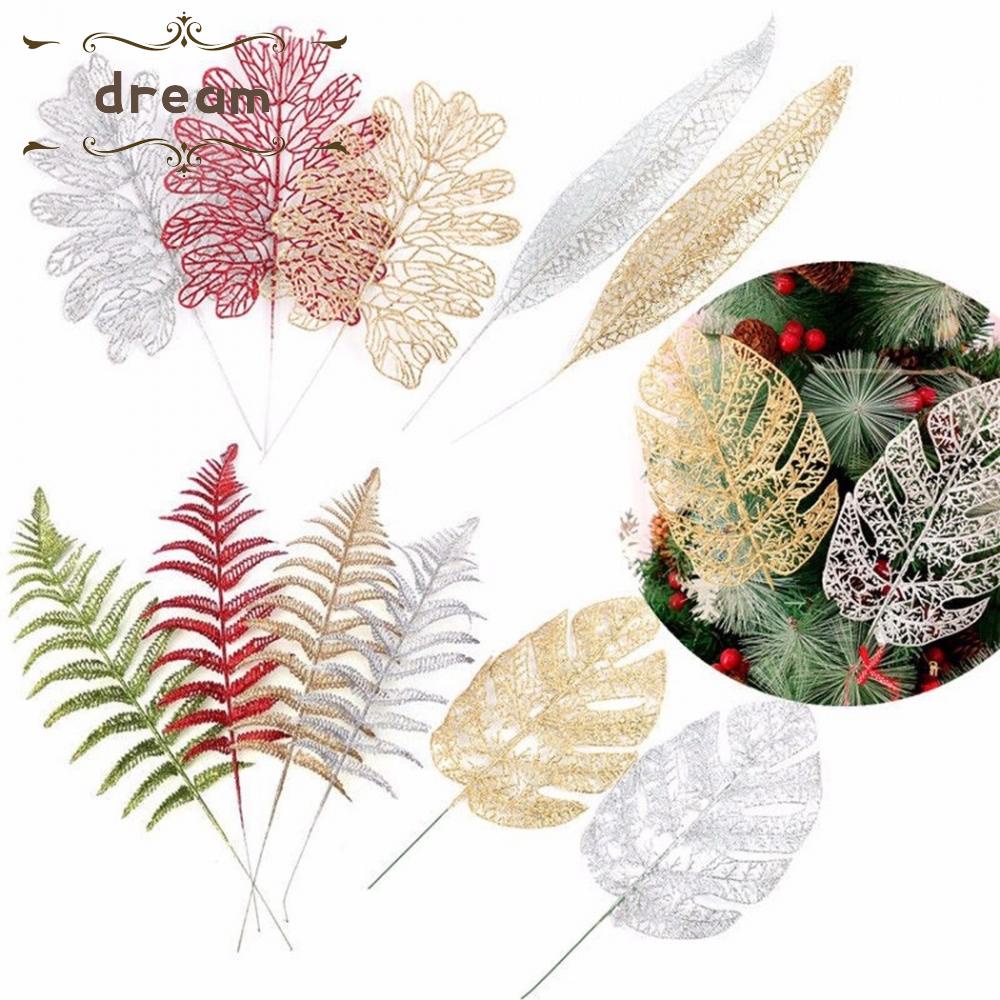 【DREAMLIFE】Gold/Silver Glitter Artificial Hollow Flower Leaf Christmas Tree Ornament-Decor