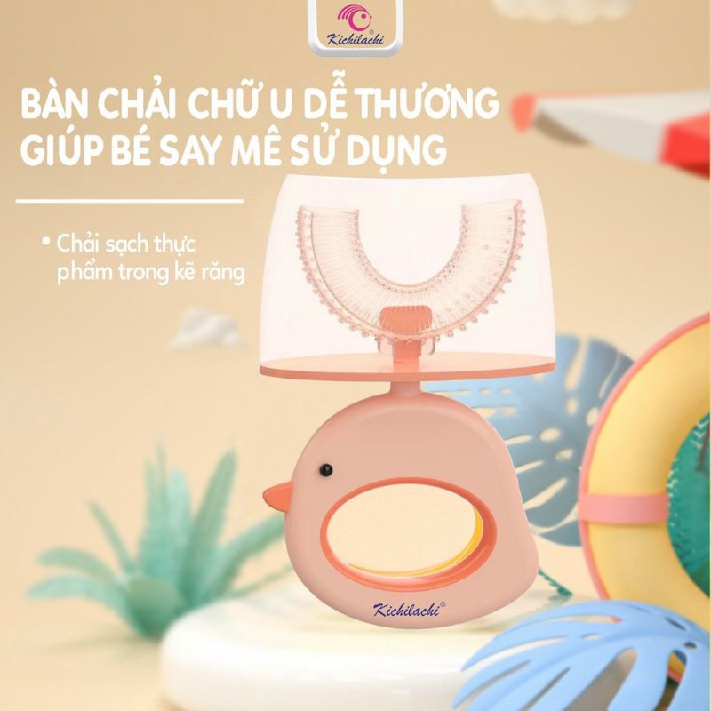 Bàn chải silicone chữ U Kichi - Vệ sinh răng miệng cho bé Kichilachi (Công nghệ Nhật)