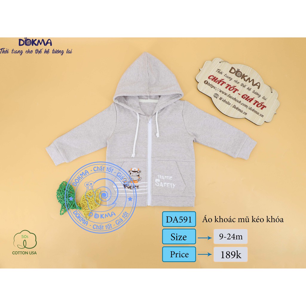 Dokma - Áo khoác nỉ có mũ kéo khóa chất siêu đẹp chyo bé 9-24 tháng tuổi DA591