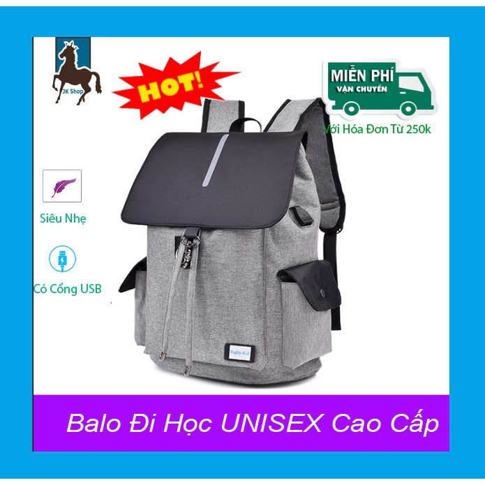 Balo Đi Học Nam Nữ Unisex,Balo Thời trang Học Sinh,Balo Du Lịch Cao Cấp có Cổng USB Phản Quang Siêu Hot Màu Xám