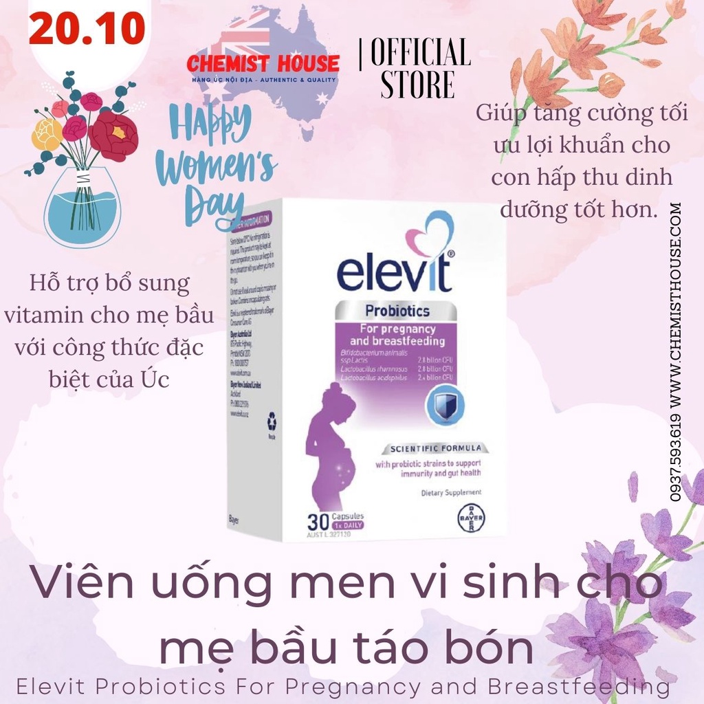 [Hàng Chuẩn ÚC] Elevit Probiotics For Pregnancy and Breastfeeding - Viên uống men vi sinh cho Mẹ bầu táo bón 30 viên