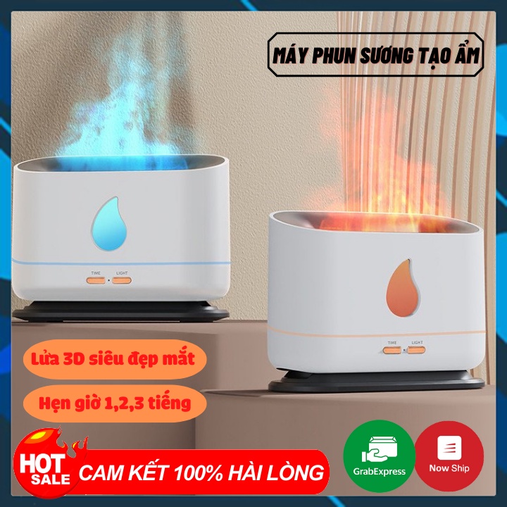 Máy Phun Sương Tạo Độ Ẩm Không Khí Hình Ngọn Lửa 3D Kết Hợp Khếch Tán Tinh Dầu Tặng kèm lọ tinh dầu