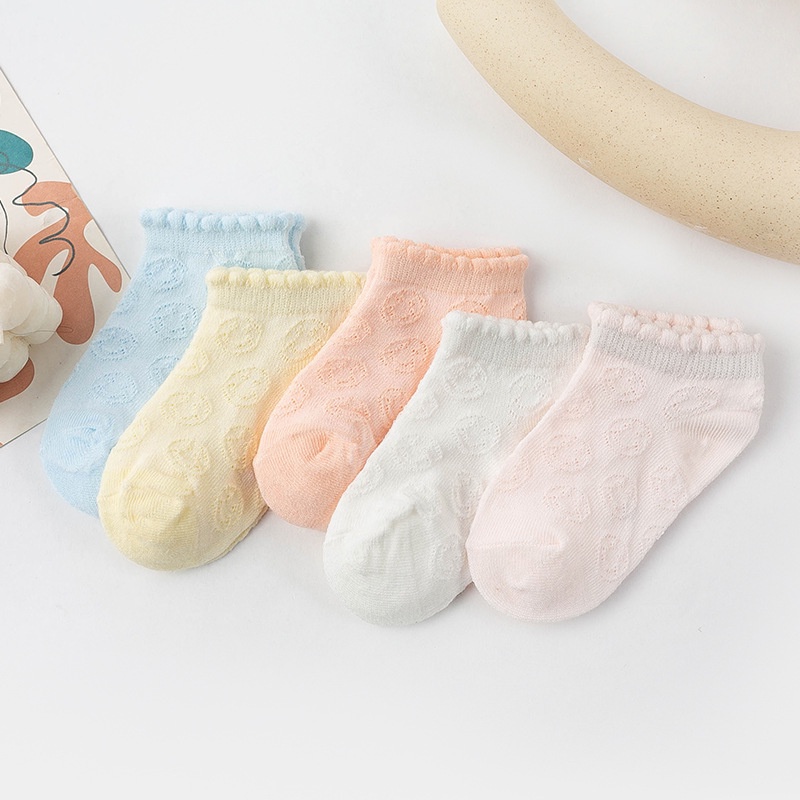 Set 5 Đôi Vớ cotton Mỏng Phối Ren Thoáng Khí Thoải Mái Cho Bé