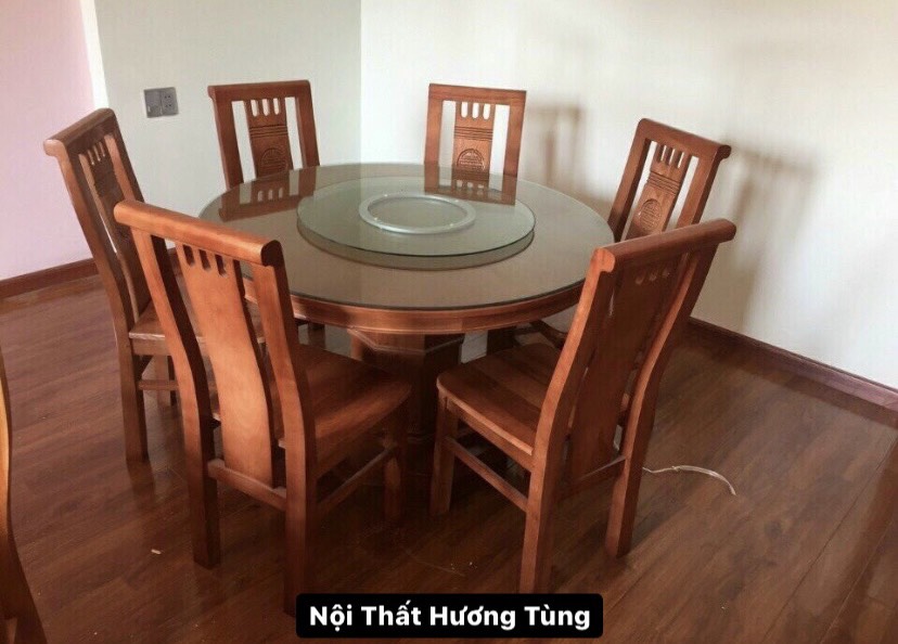 Bàn Ăn Tròn Gỗ Xoan Đào - Có Bọc Nệm Da/ Nỉ - Mặt Đá - Nội Thất Hương Tùng - Cam Kết Giao Đúng Sản Phẩm.