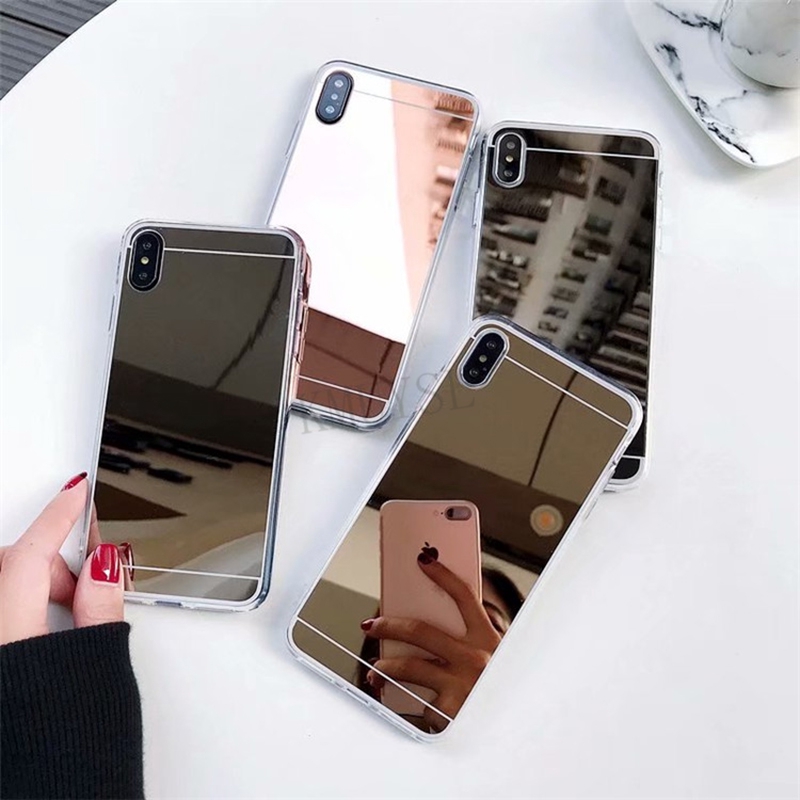 Ốp điện thoại iPhone silicon + acrylic tráng gương 3D sang trọng cho 5 5S SE 6S+ 11 Pro Max X XS XR 7 8 Plus 6