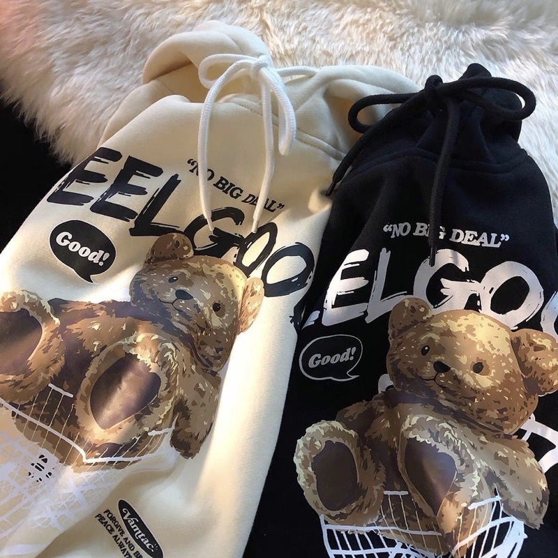 [ CÓ SẲN] Áo Hoodie Nỉ Lót Bông form rộng Gấu Feel Good (nam nữ đều mặc đc) [ Ảnh thật ] | BigBuy360 - bigbuy360.vn