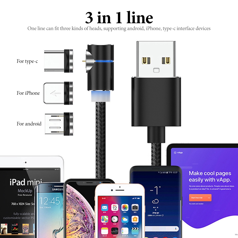 Dây cáp sạc dây bên cotton có đầu sạc micro USB hình chữ L từ tính 2M