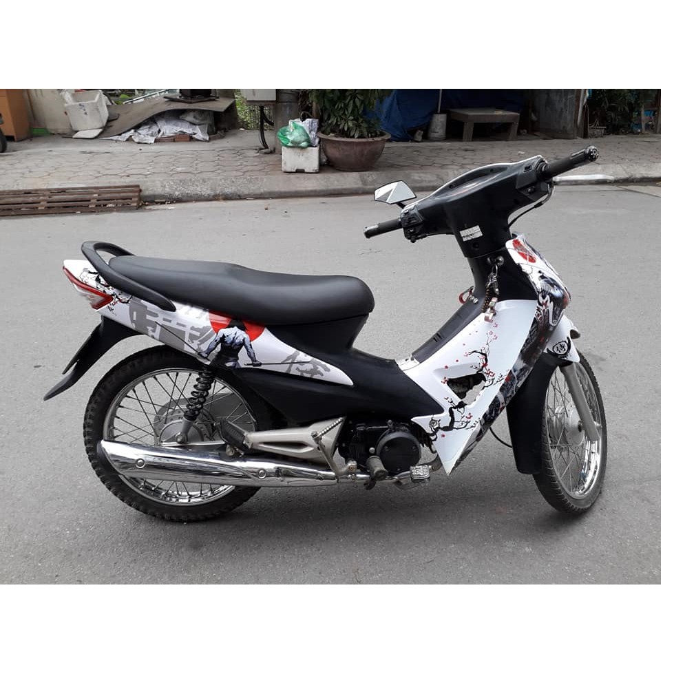 Tem trùm wave samurai đen trắng alpha 100, độ phủ bộ team decal cho xe máy rẻ đẹp