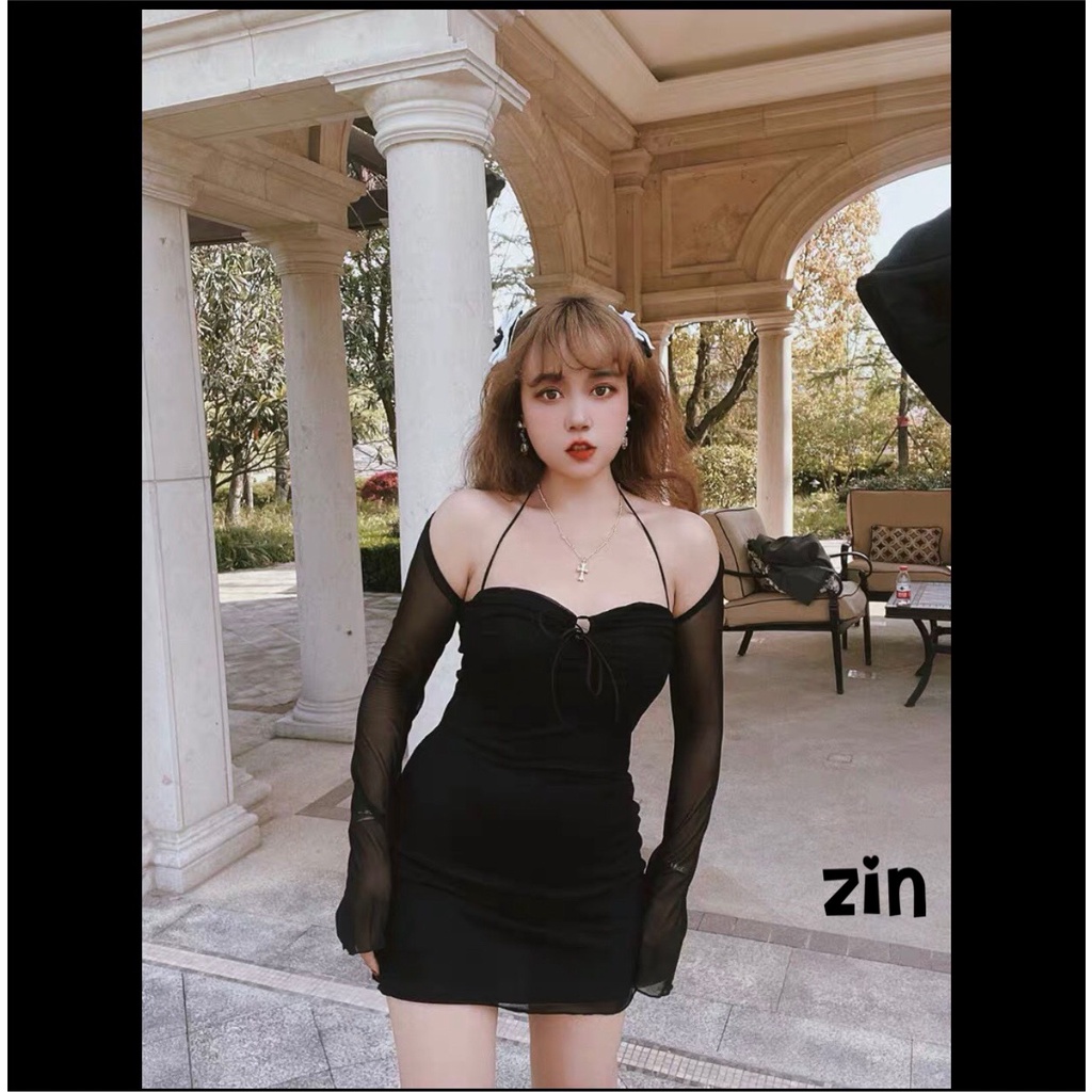 Váy lưới phối dây