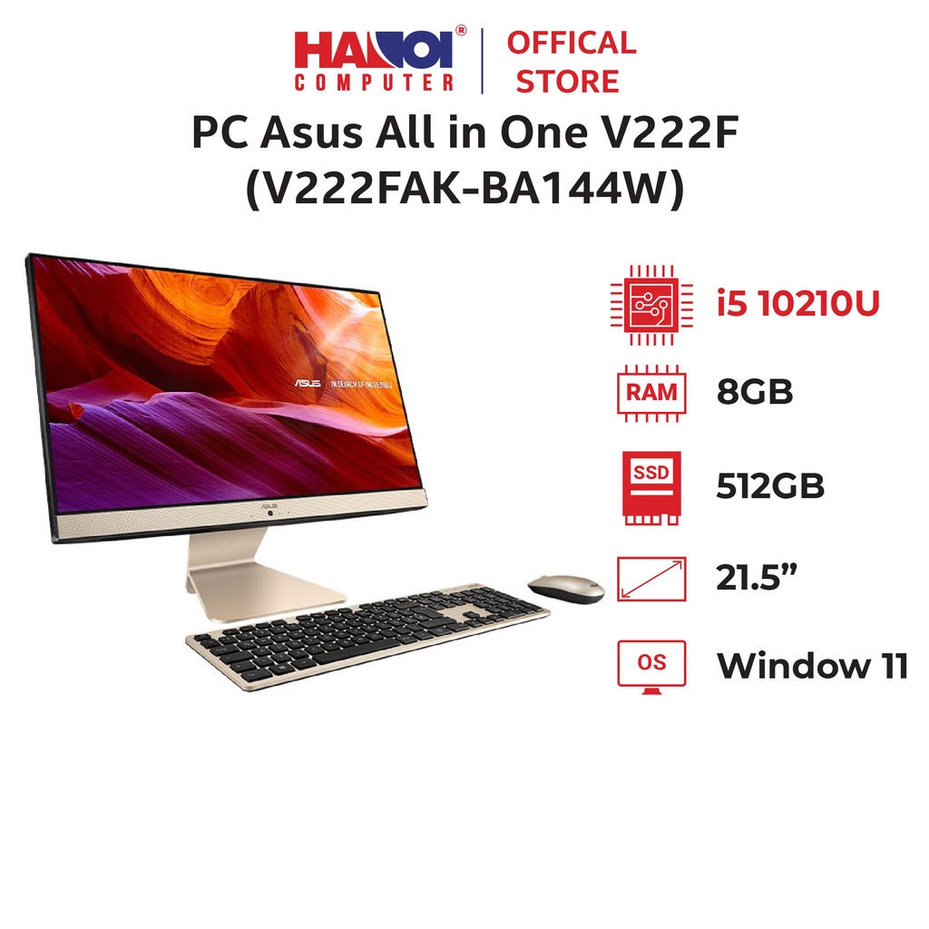 PC Asus All in One V222F (i5-10210U/8GB RAM/512GB SSD/21.5 inch/WL+BT/K+M/Win 11) (V222FAK-BA144W)