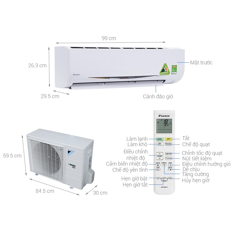 Điều hòa Daikin 18000BTU 1 chiều inverter 18000BTU (Thái)