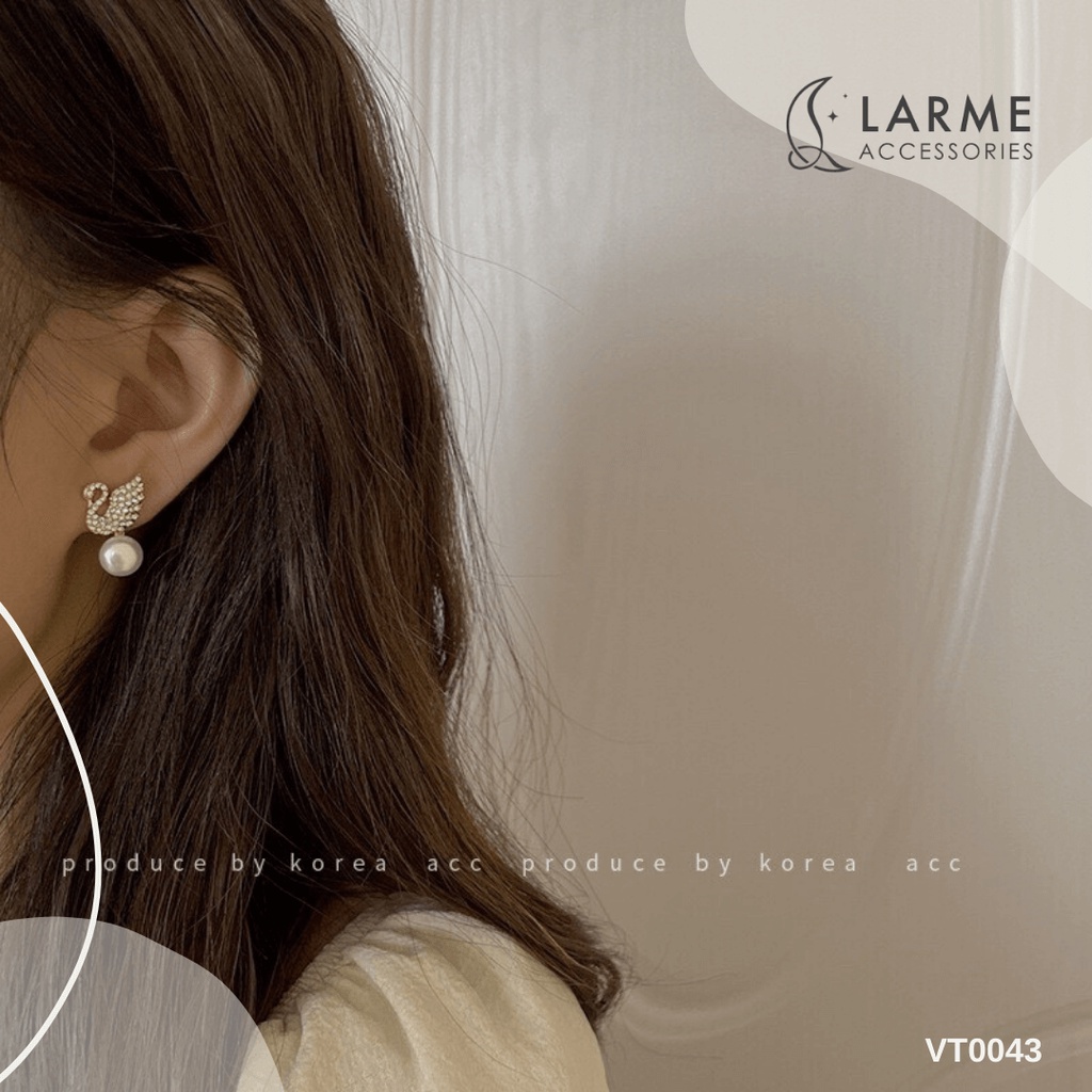 Khuyên tai nữ, bông tai nữ thiên nga đính đá mix ngọc - KT0136 hàng cao cấp larme accessories