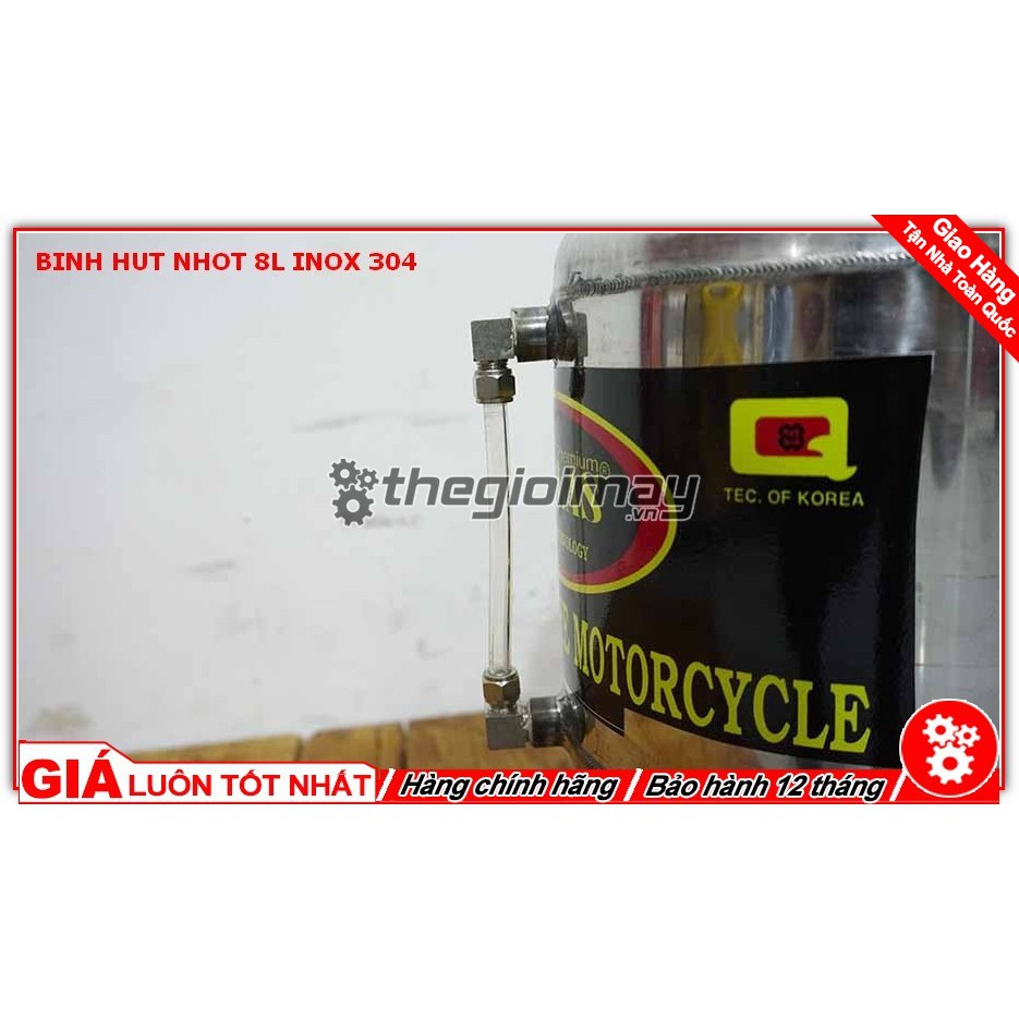 Bình hút nhớt 8l inox 304 dùng cho tiệm sửa xe nhỏ