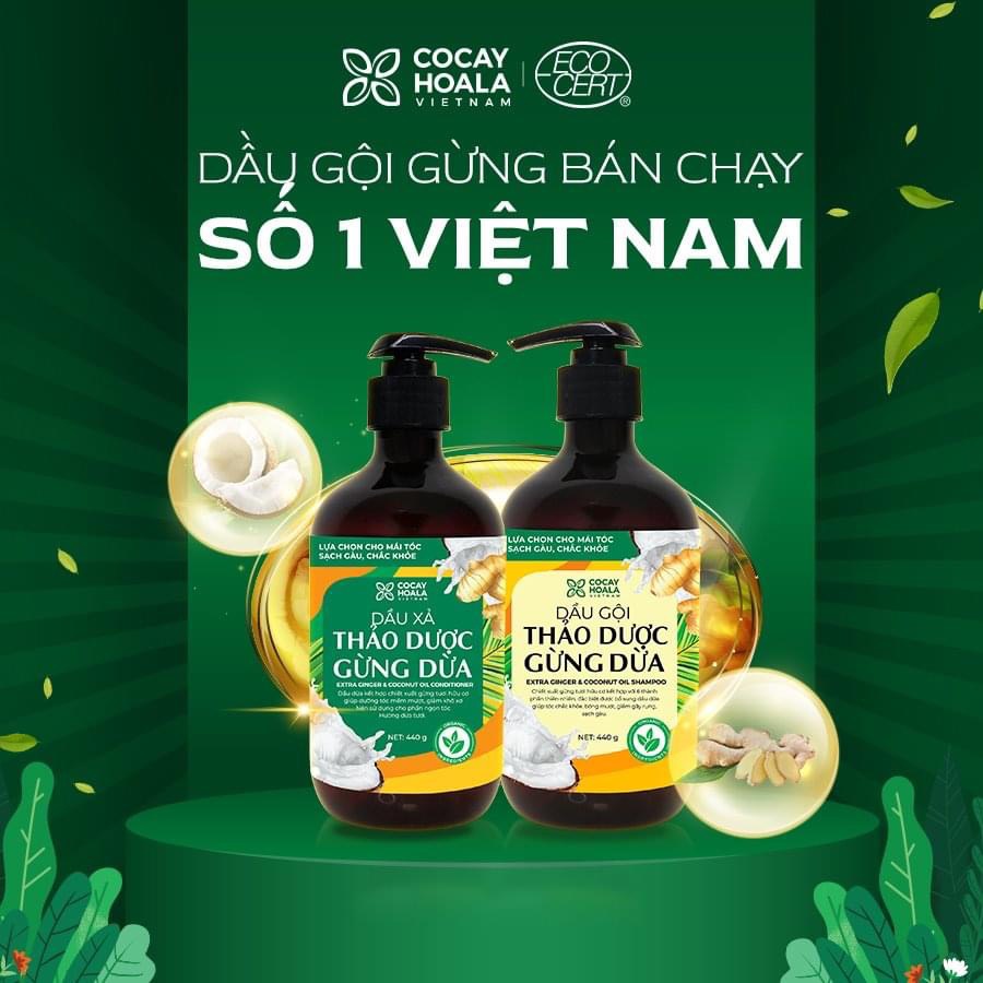 [Chính hãng 100%] Combo dầu gội và xả gừng dừa hữu cơ 880ml