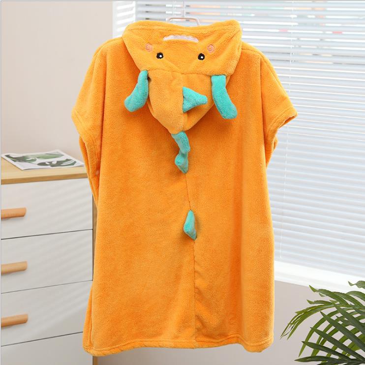 Khăn Choàng Tắm Bằng Vải Nhung San Hô Thoáng Khí Thấm Hút Thoáng Khí In Hoạt Hình Khủng Long Pikachu Đáng Yêu Cho Bé