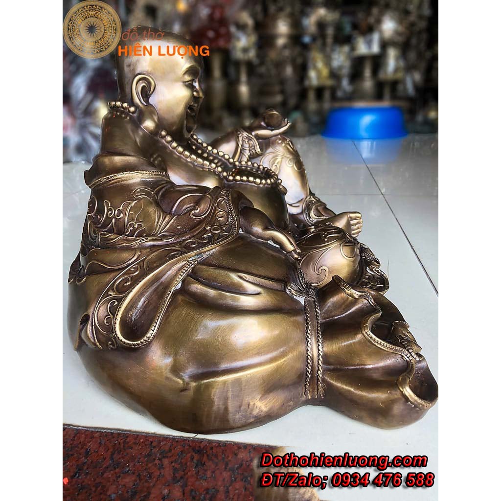 Tượng Phật Di Lặc - Phật Cười Ngồi Bằng Đồng Giả Cổ Dài 65cm