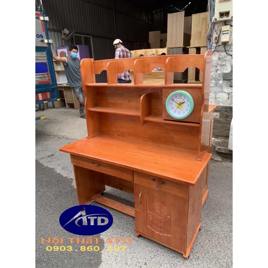 Bàn học gỗ tự nhiên cao cấp màu nâu đỏ 1m, 1m2 đồng hồ đẹp y hình đồng nai bình dương hcm