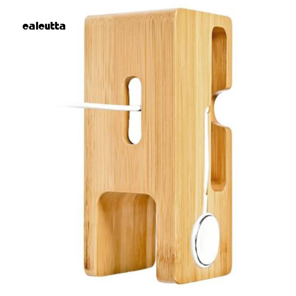 CAL_Bamboo Wood Charging Station Charger Dock Stand Holder for Apple Watch iPhone
