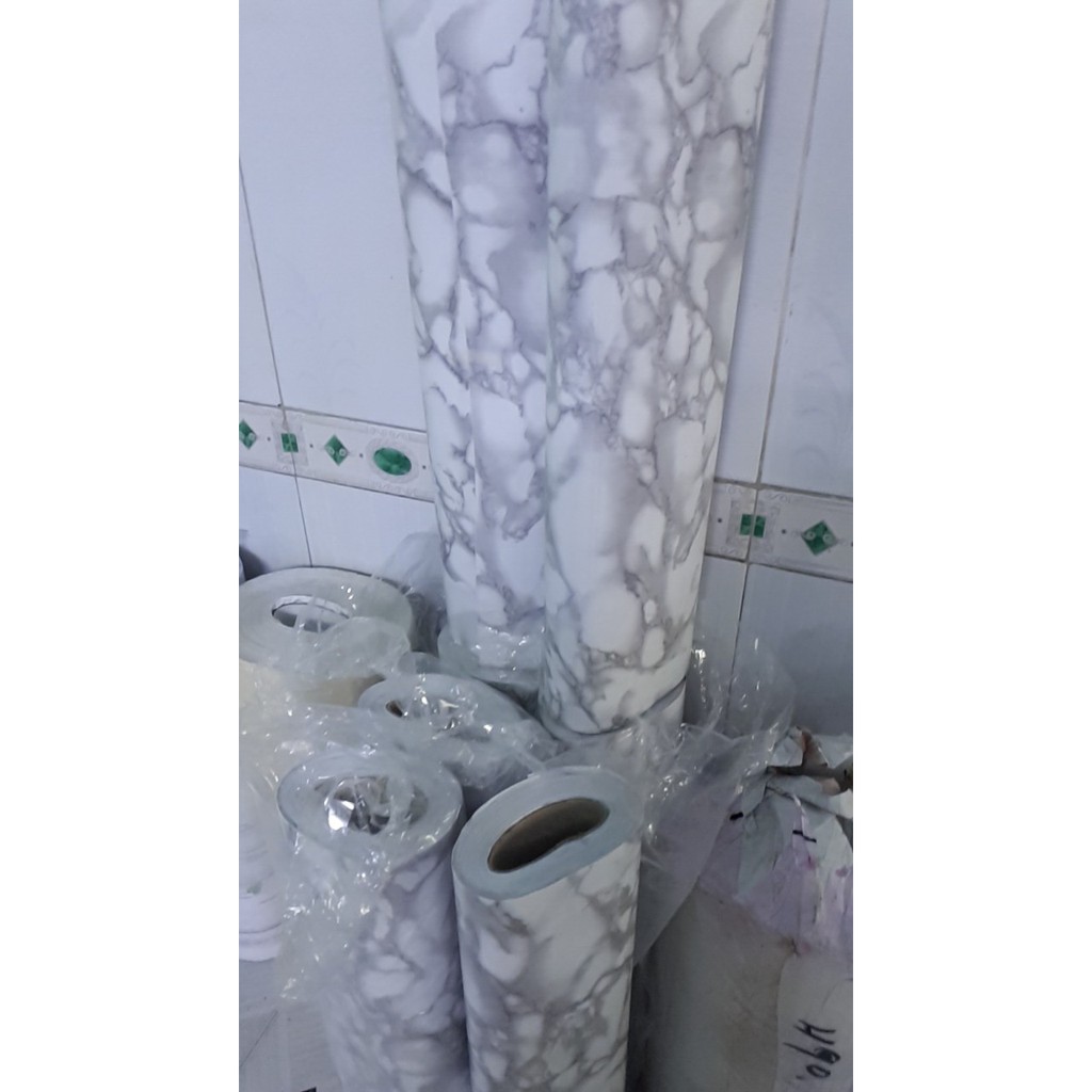 Decal giấy dán tường giả đá hoa cương vân đen trắng khổ 0.6m keo sẵn