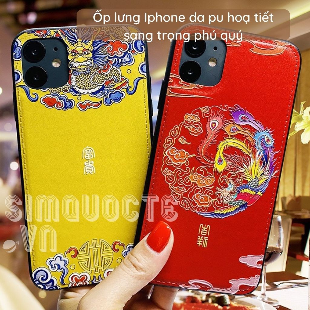 Ốp lưng điện thoại iphone 11 12 pro max sang trọng rồng phượng phú quý in vân nổi