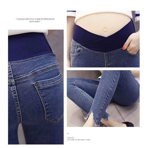 Quần bầu jean thật rách gối xì teen năng động siêu xinh co dãn tốt (kèm ảnh thật)
