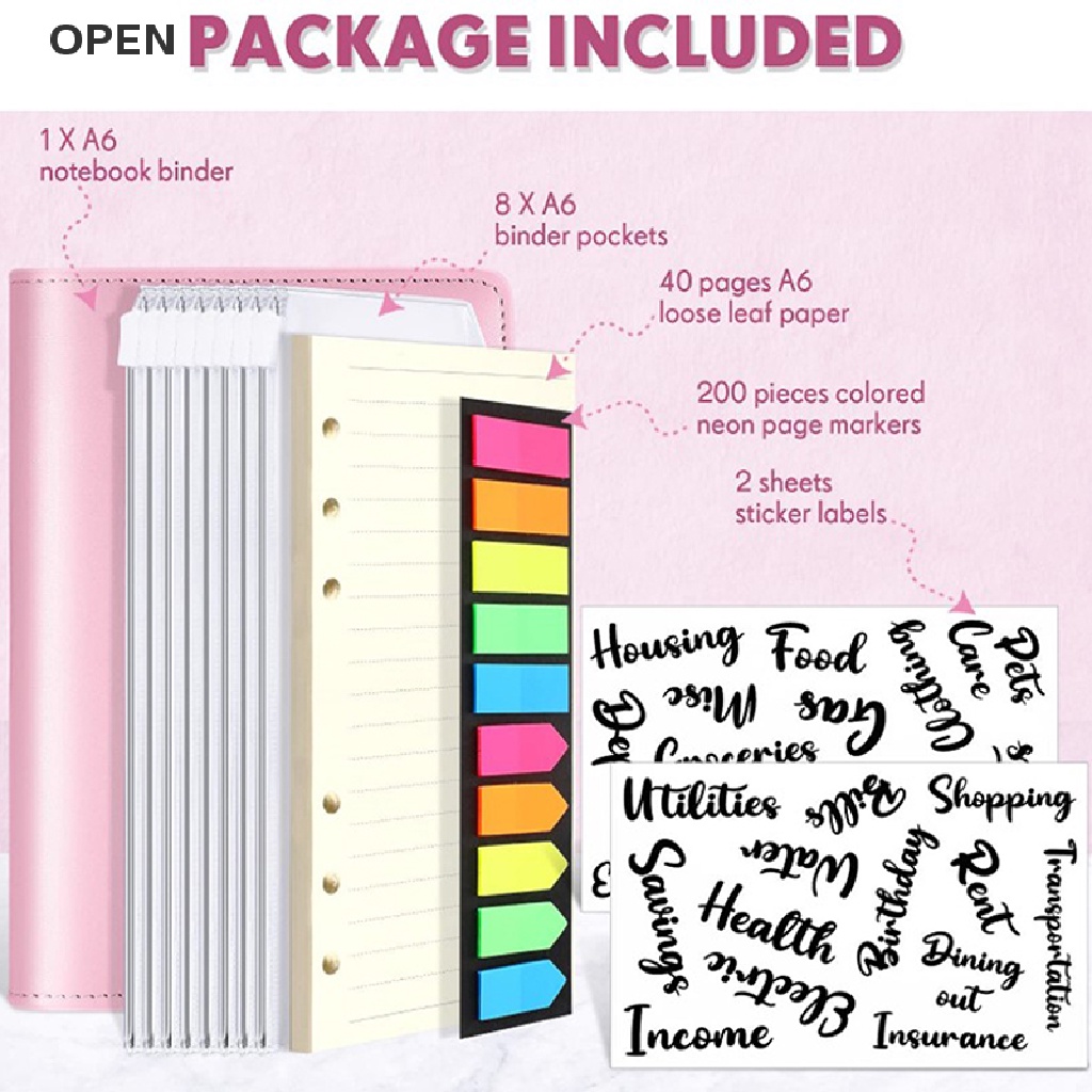 op A6 Binder Planner Organizer,26 Categories Letter Sticker Cash Budget for Saving my