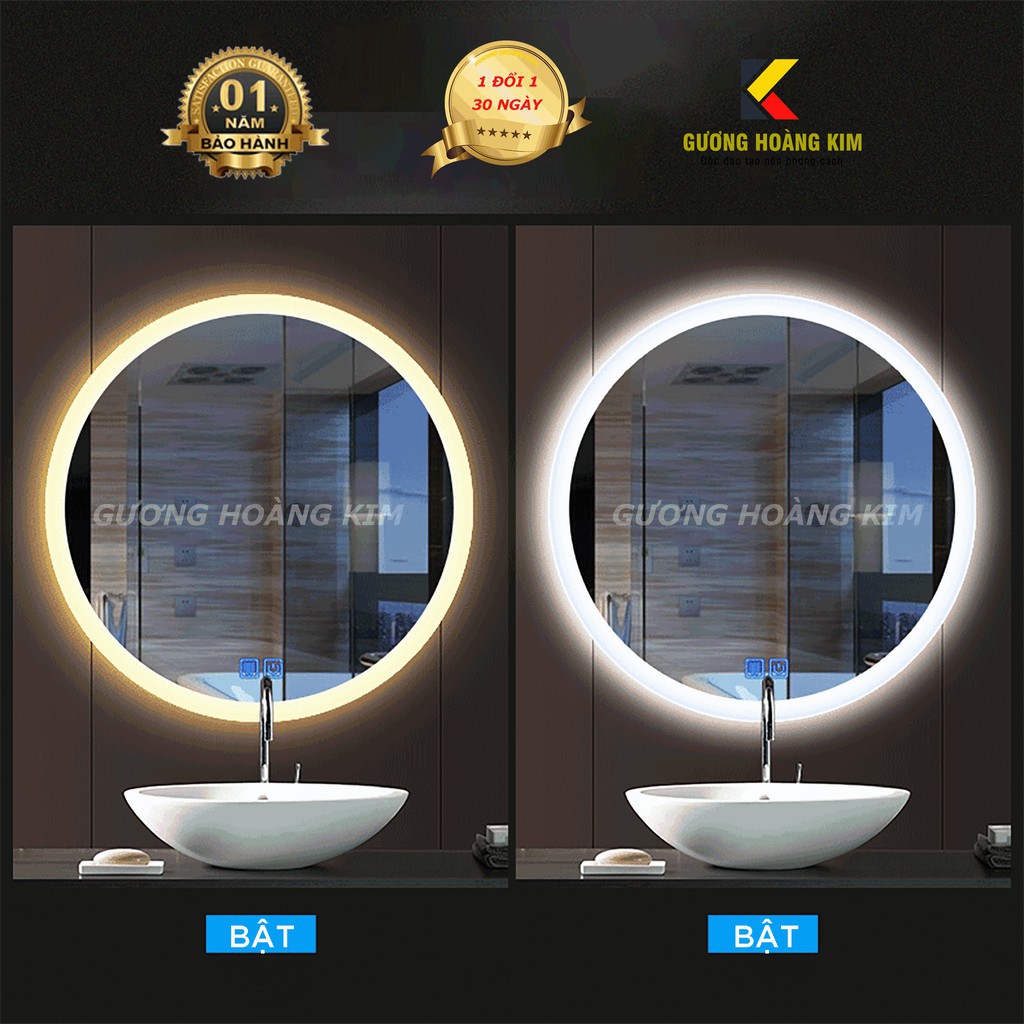 Gương tròn đèn led trang điểm treo tường cảm ứng thông minh  kich thước D40 - guonghoangkim mirror