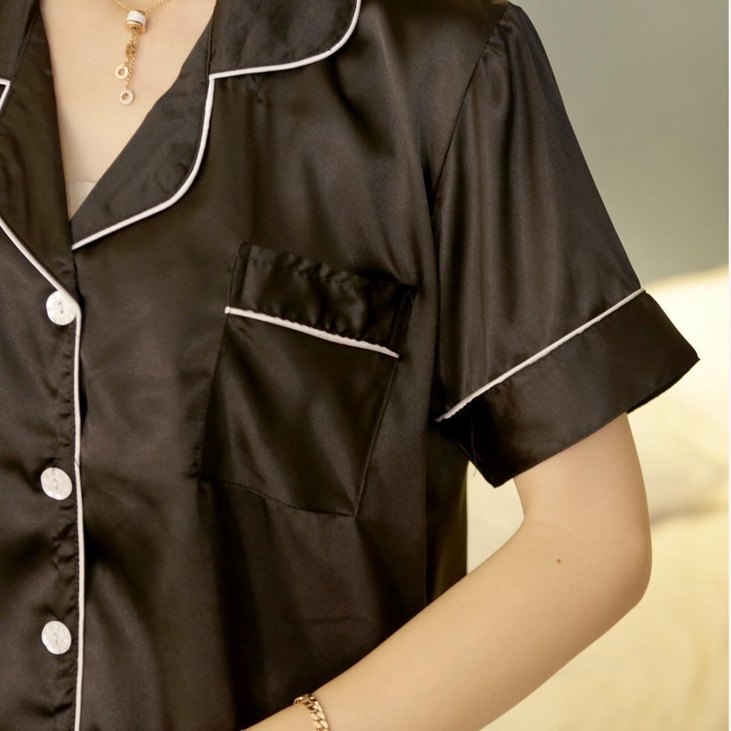Đồ Bộ Pijama Lụa Cao Cấp Tay Ngắn MOLENTO Bộ Mặc Nhà Nữ Thu Đông Cộc Tay Mềm Mịn Thoáng Mát - M45
