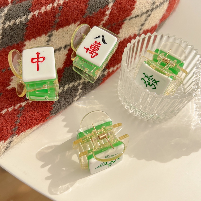 Kẹp Tóc Mạt Chược Trong Suốt Vui Nhộn Phong Cách Hàn Quốc Cho Nữ