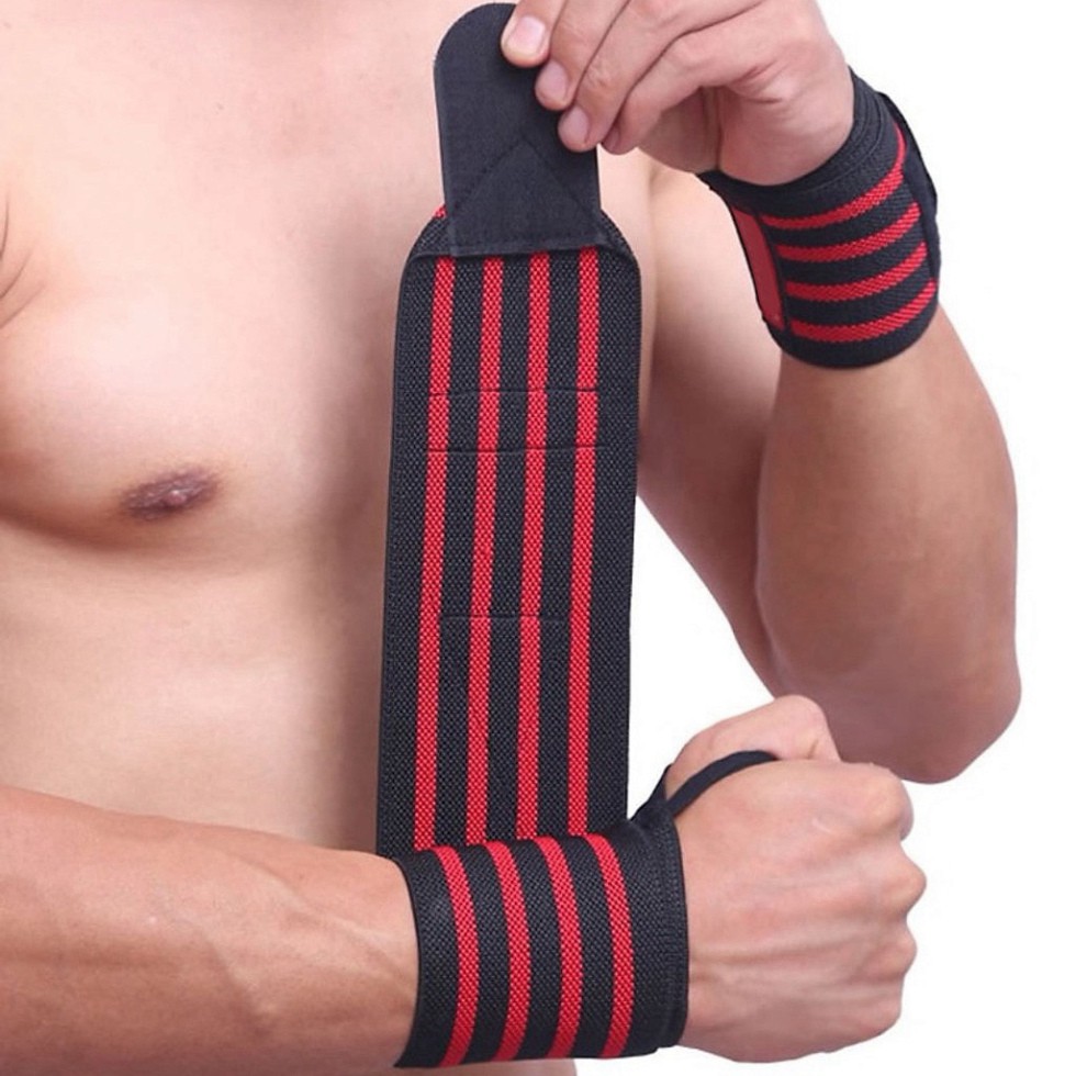 Băng Đai Quấn Cổ Tay Tập Gym, Dây bảo vệ cổ tay bản to 4 sọc dài dày dặn tập thể hình chống chấn thương