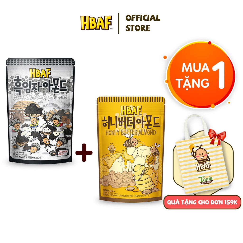 Hạt Hạnh nhân bọc Mè Đen HBAF Hàn Quốc 190g Tặng Bơ Mật Ong 201g