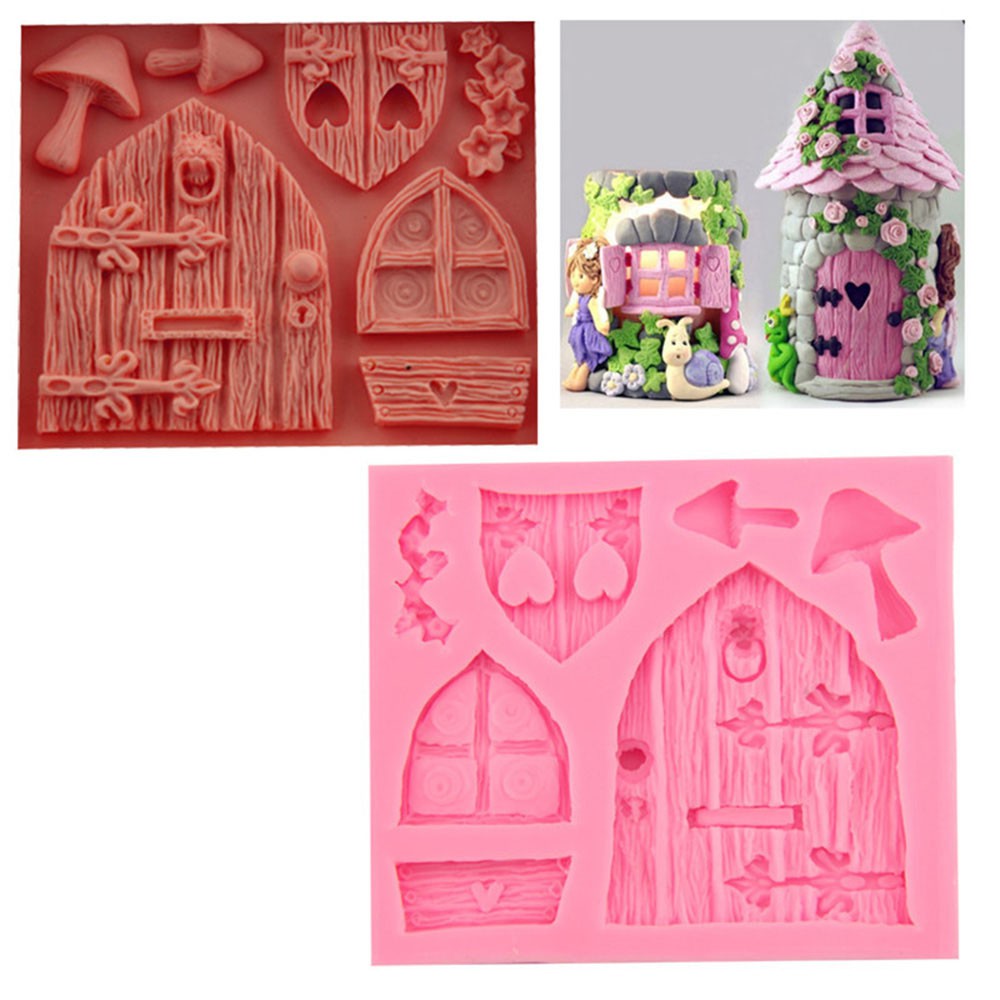 EPOCH Tools Cake Mold Top 3D Mold Wooden Decorating Baking Mould Kitchen Supplies House Cartoon Fairy House Door/Multicolor