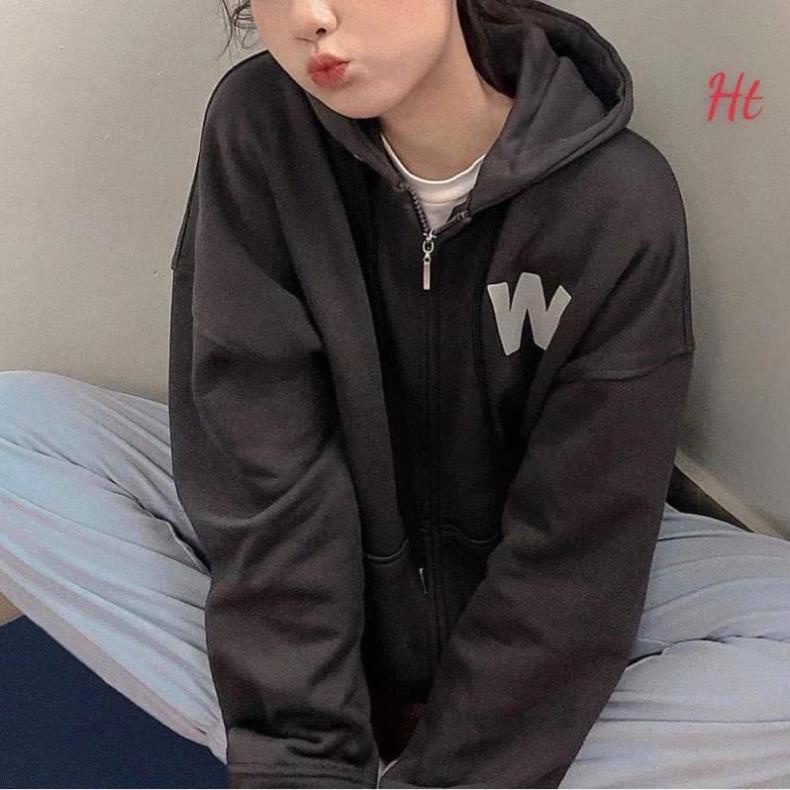 Áo khoác nỉ đen lô gô W Ht