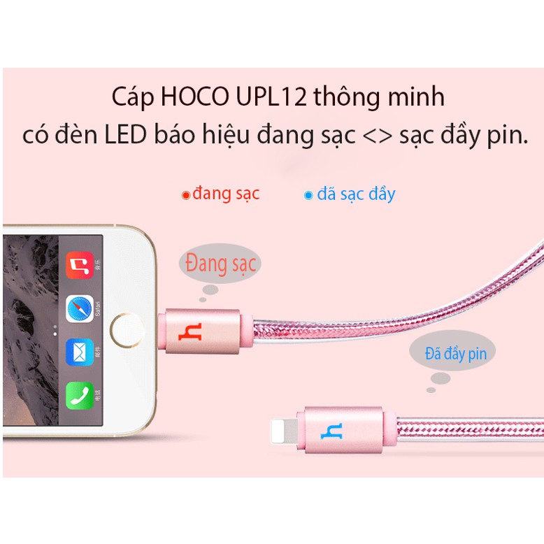 CÁP SẠC NHANH HOCO IPHONE UPL12 CÓ ĐÈN BÁO SẠC PIN DÀI 1M2