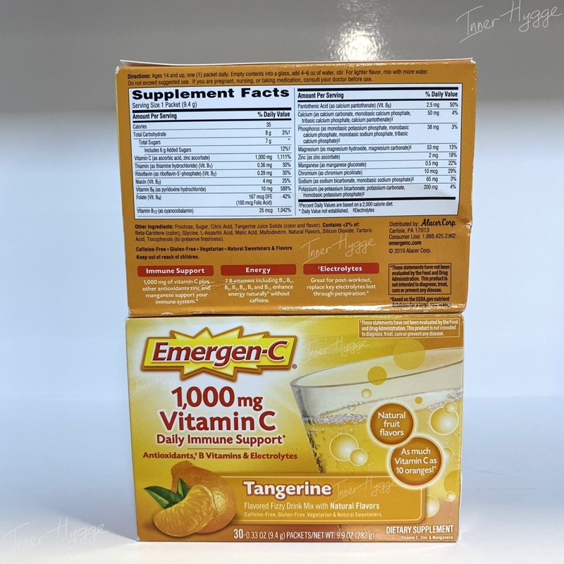 Bột C sủi Emergen-C 1000mg multivitamin antioxidant & điện giải 30 gói hoà tan vị cam quýt trái cây tăng đề kháng bồi bổ