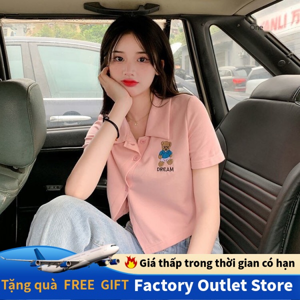 Mới Áo Thun Nữ Tay Ngắn In Hình Gấu Và Chữ Thời Trang