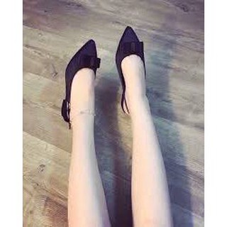 Giày mules nơ mũi nhọn gót vuông 3cm