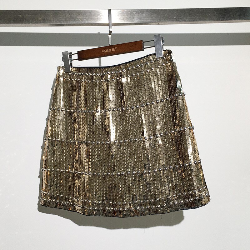 Sidami Chân Váy Mini Ôm Dáng Đính Hạt Sequin Lấp Lánh Vintage Mùa Hè Cho Nữ