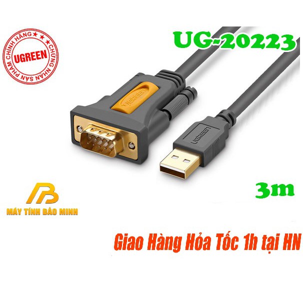 ℗Cáp Chuyển USB To COM - RS232 Dài 3 mét Ugreen 20223 Hàng Chính Hãng