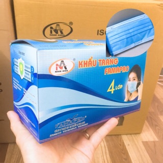 1 hộp 50 cái khẩu trang y tế vải kháng khuẩn FAMAPRO Nam Anh 4 lớp màu XANH